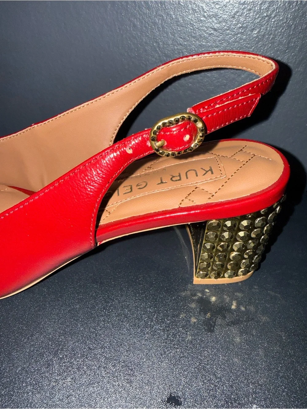 NWOT Kurt Geiger London Chelsea Block Slingback Heels Red Leather Eagle Size 8.5